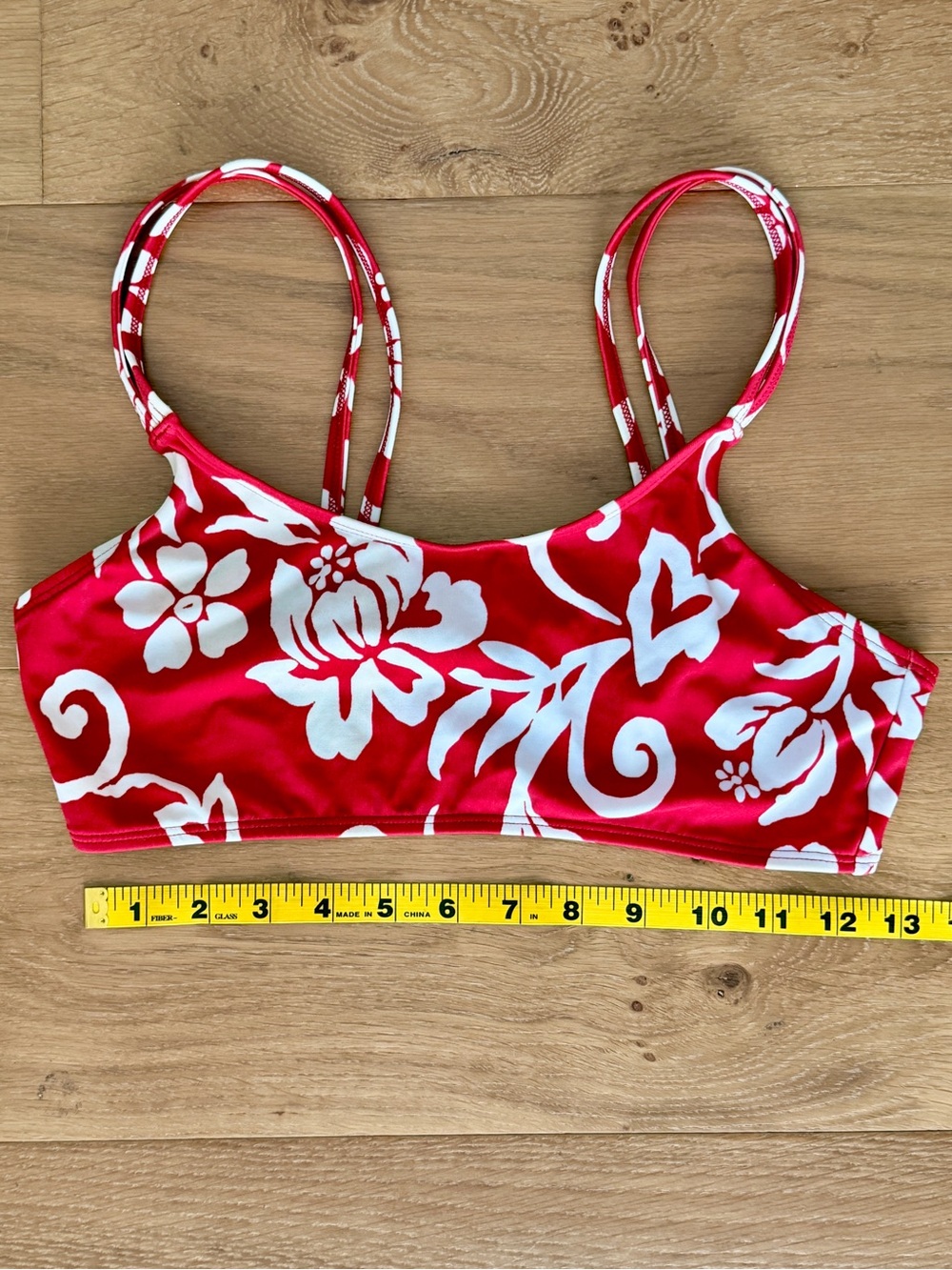 VTG Newport News Y2K Bikini Bra Top Swim Red Hibiscus Floral Hawaiian Sz 12 EUC - Picture 5 of 7